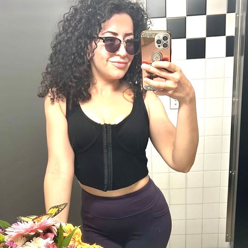 Black Corset style goth crop top structured size L